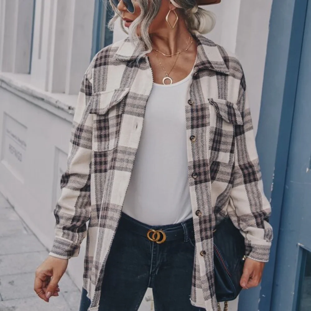 Cozy Plaid Button up Oversized Jacket Shacket Boyfriend - Picture 4 of 4